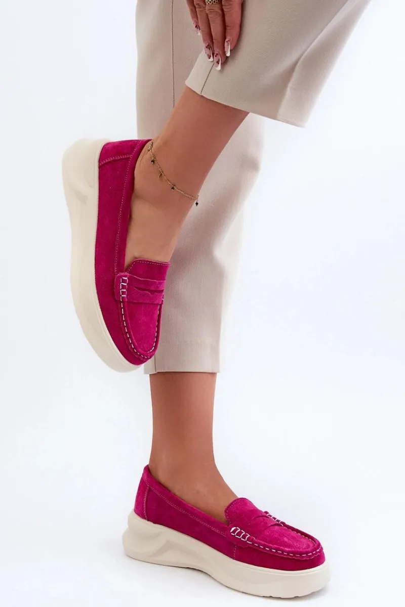 Hot Zamszowe Damskie Mokasyny Fuksja Filidia Damskie Loafersy Damskie|Mokasyny Na Platformie