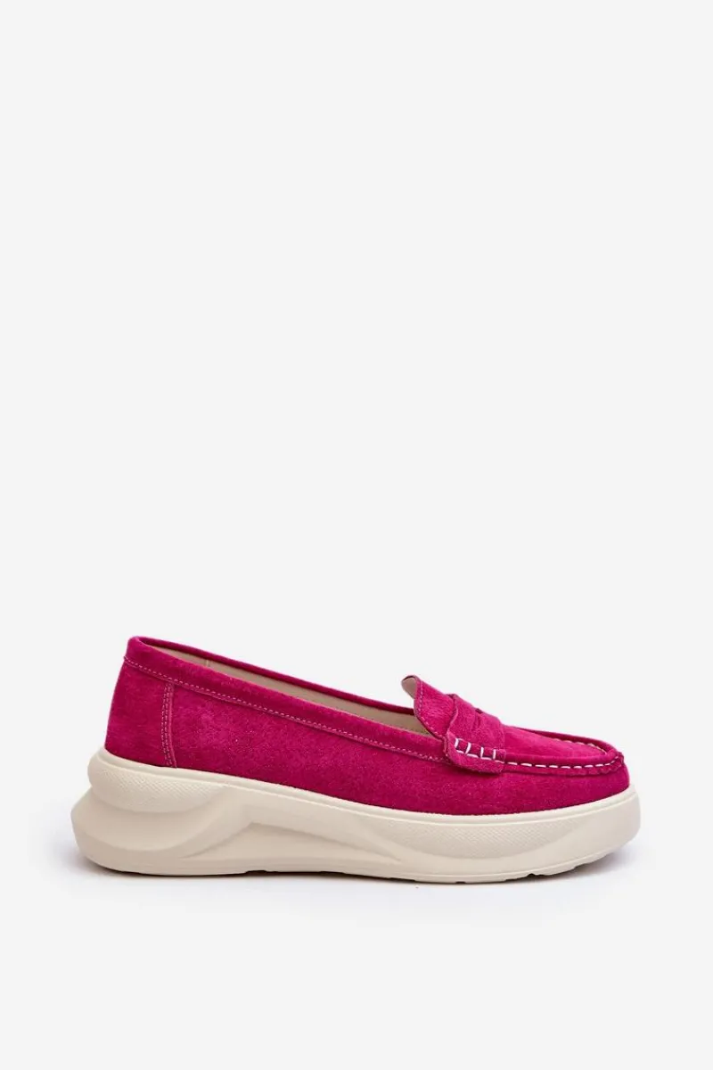 Hot Zamszowe Damskie Mokasyny Fuksja Filidia Damskie Loafersy Damskie|Mokasyny Na Platformie