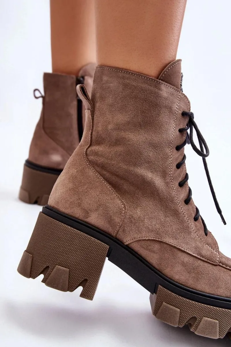 Damskie Trapery|Botki Sznurowane>Boto Zamszowe Damskie Ocieplane Botki Trapery Jasnobrązowe Lemar Rehin