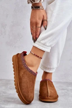 Outlet Zamszowe Damskie Papcie Z Futerkiem Camel Buffie Damskie Kapcie Klasyczne