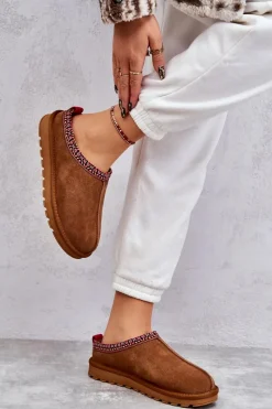 Outlet Zamszowe Damskie Papcie Z Futerkiem Camel Buffie Damskie Kapcie Klasyczne