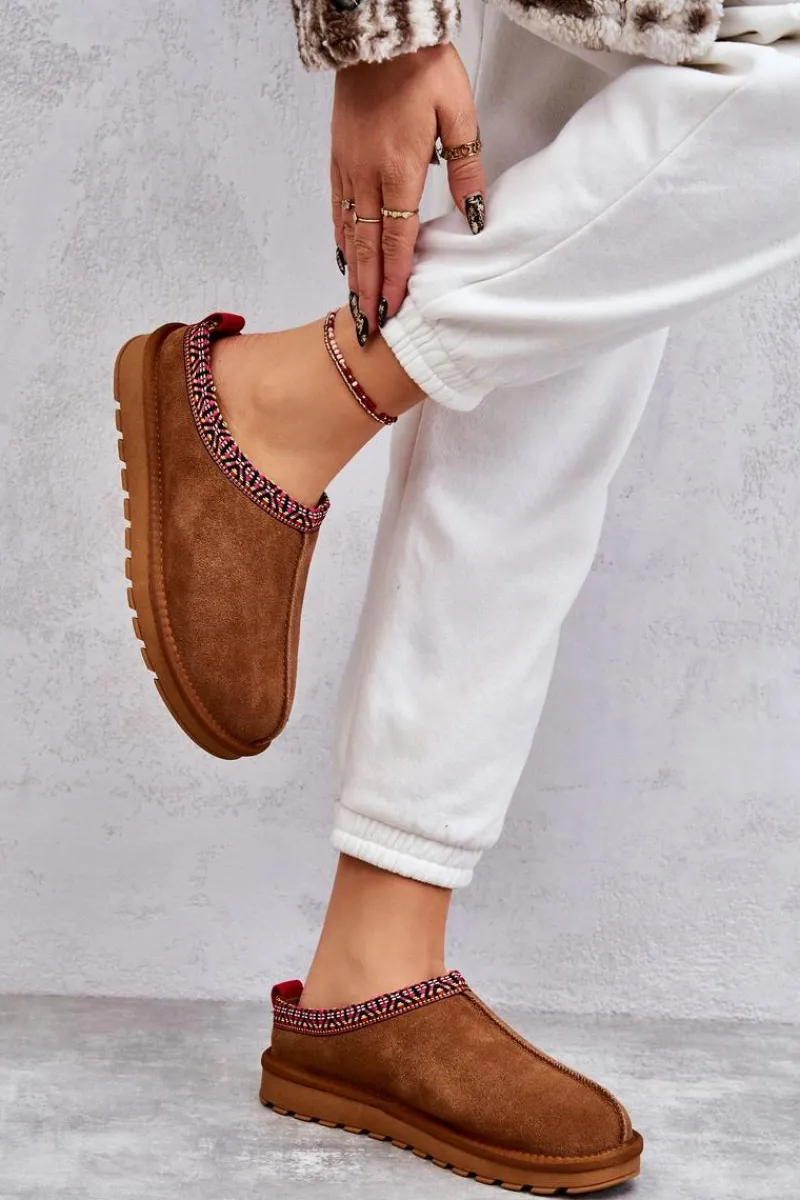 Outlet Zamszowe Damskie Papcie Z Futerkiem Camel Buffie Damskie Kapcie Klasyczne