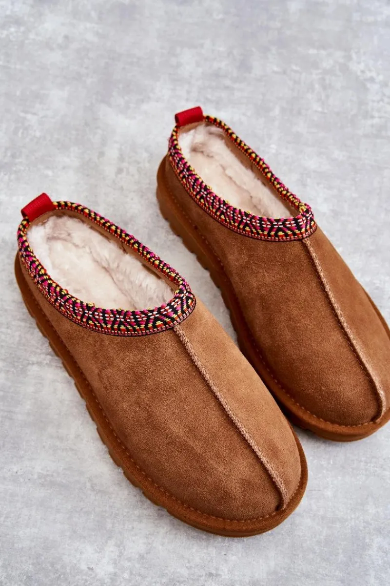 Outlet Zamszowe Damskie Papcie Z Futerkiem Camel Buffie Damskie Kapcie Klasyczne