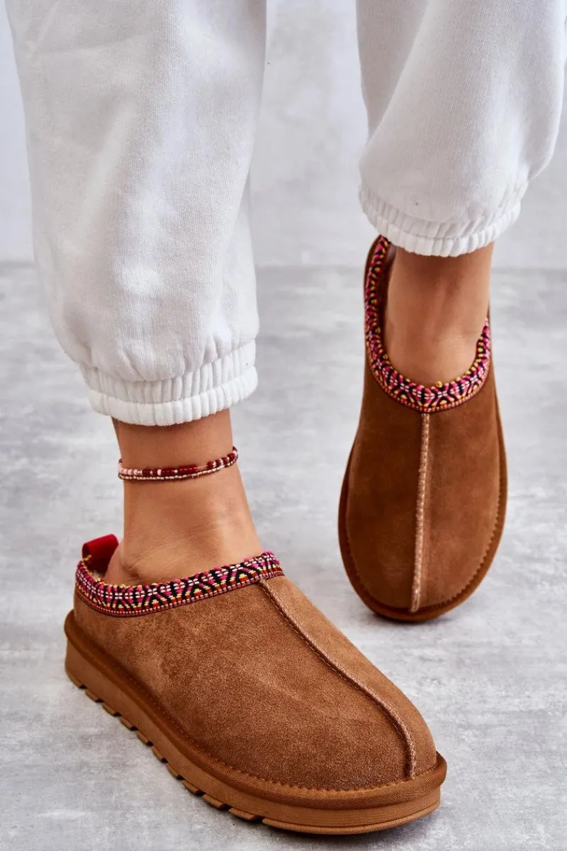 Outlet Zamszowe Damskie Papcie Z Futerkiem Camel Buffie Damskie Kapcie Klasyczne