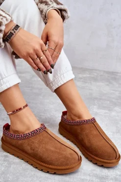 Outlet Zamszowe Damskie Papcie Z Futerkiem Camel Buffie Damskie Kapcie Klasyczne