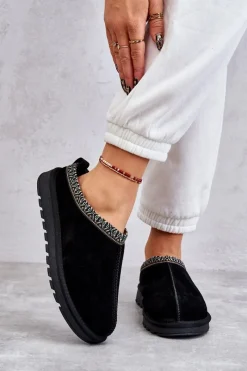 Outlet Zamszowe Damskie Papcie Z Futerkiem Czarne Buffie Damskie Kapcie Klasyczne