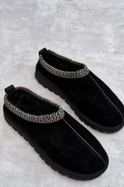 Outlet Zamszowe Damskie Papcie Z Futerkiem Czarne Buffie Damskie Kapcie Klasyczne