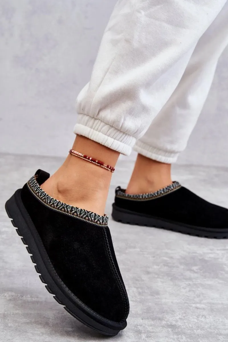 Outlet Zamszowe Damskie Papcie Z Futerkiem Czarne Buffie Damskie Kapcie Klasyczne