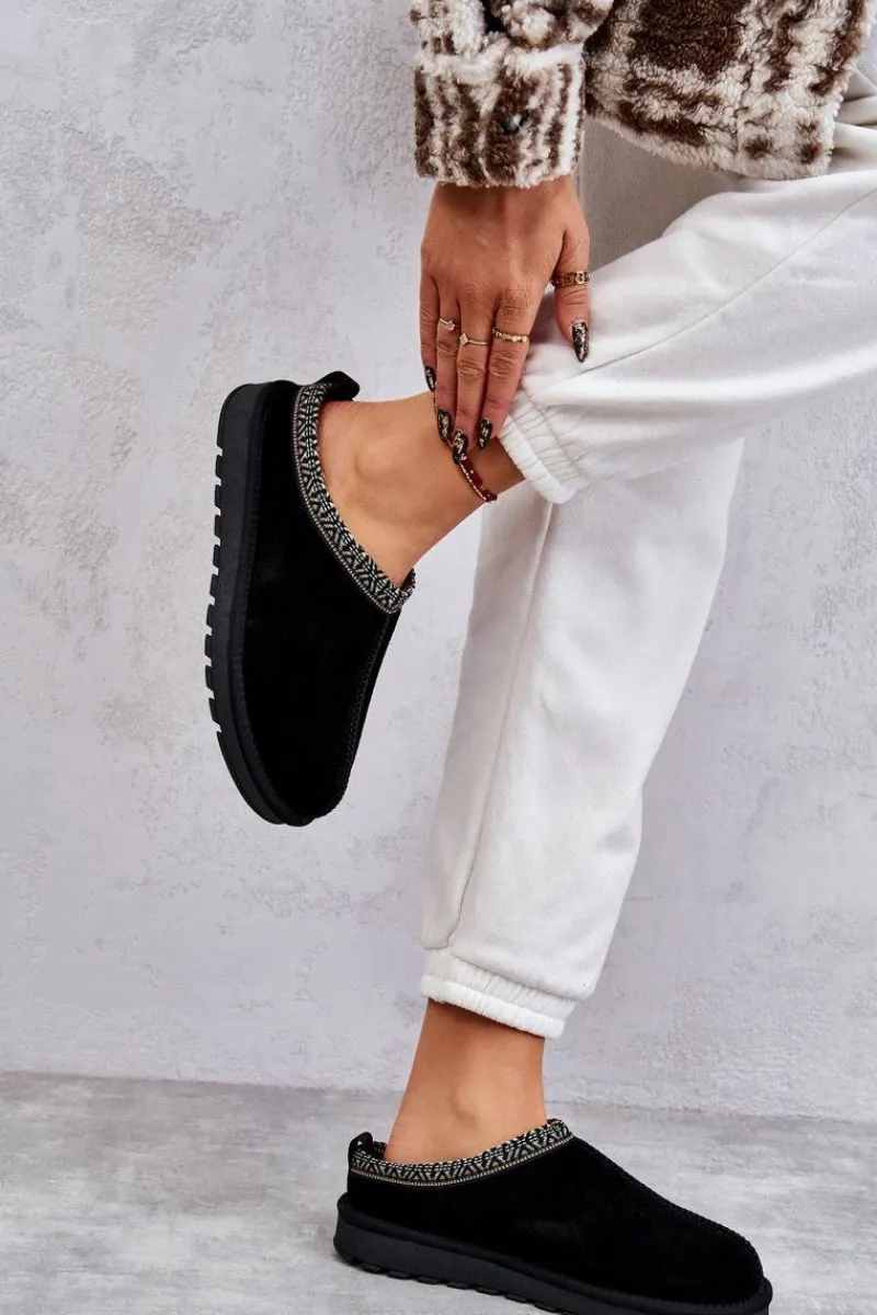 Outlet Zamszowe Damskie Papcie Z Futerkiem Czarne Buffie Damskie Kapcie Klasyczne