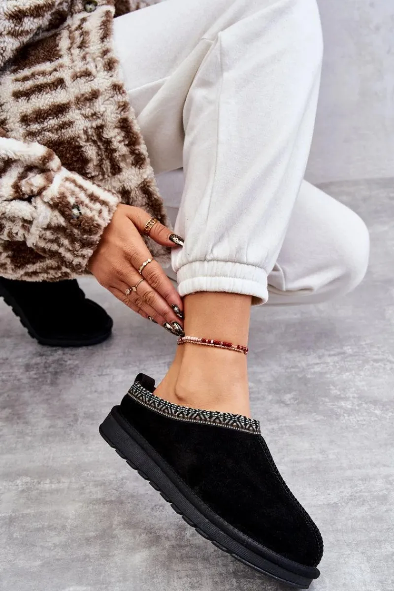 Outlet Zamszowe Damskie Papcie Z Futerkiem Czarne Buffie Damskie Kapcie Klasyczne