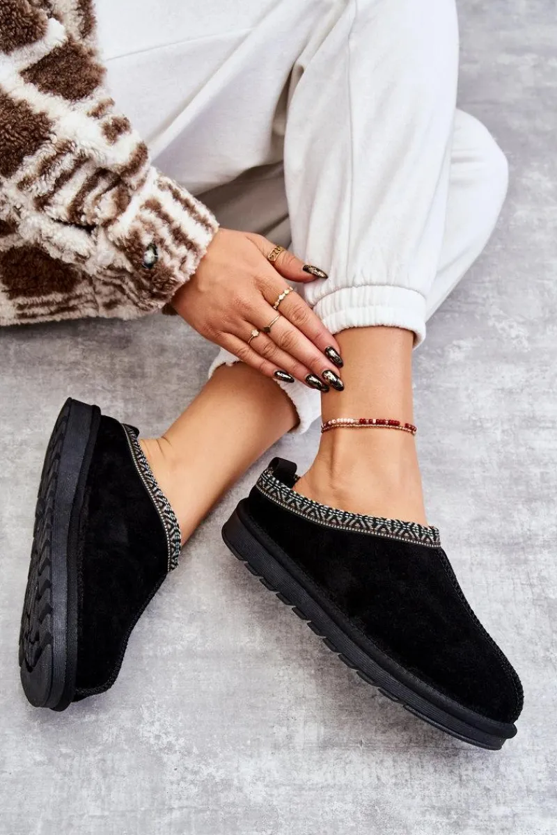 Outlet Zamszowe Damskie Papcie Z Futerkiem Czarne Buffie Damskie Kapcie Klasyczne