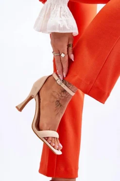 Boto Zamszowe Damskie Sandały Na Obcasie Beżowe Rousses