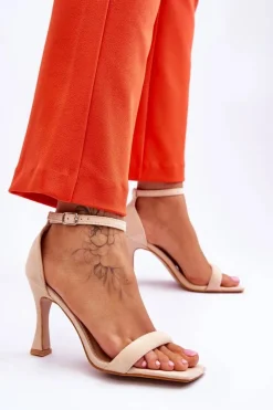 Boto Zamszowe Damskie Sandały Na Obcasie Beżowe Rousses