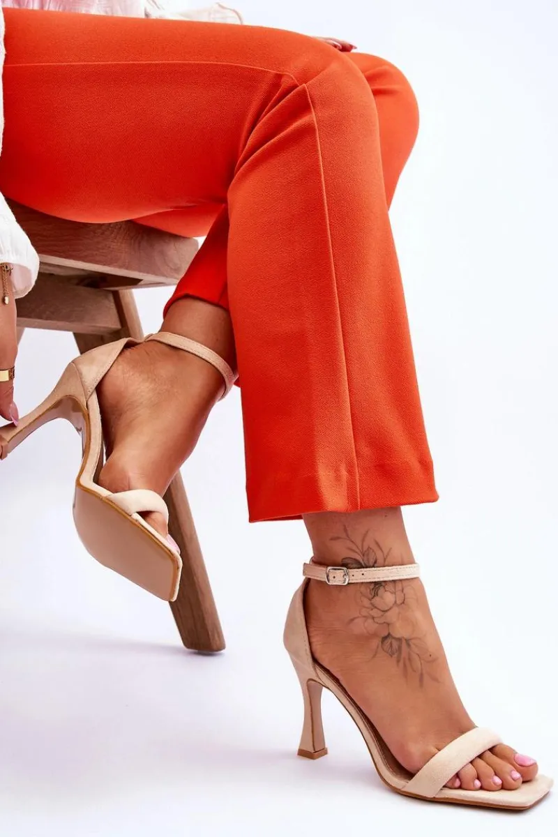 Boto Zamszowe Damskie Sandały Na Obcasie Beżowe Rousses