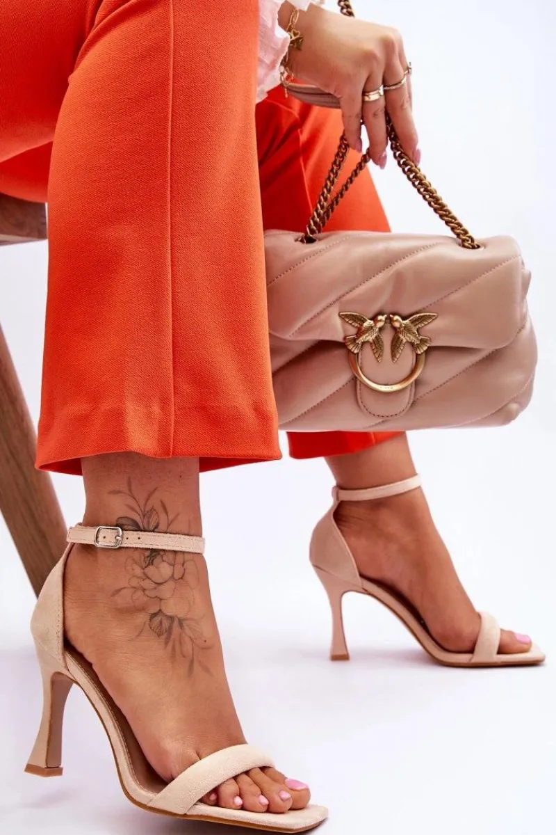 Boto Zamszowe Damskie Sandały Na Obcasie Beżowe Rousses