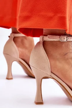 Boto Zamszowe Damskie Sandały Na Obcasie Beżowe Rousses