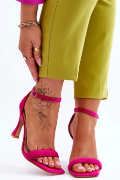 Hot Zamszowe Damskie Sandały Na Obcasie Fuksja Rousses Damskie Sandały Na Obcasie