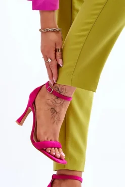 Hot Zamszowe Damskie Sandały Na Obcasie Fuksja Rousses Damskie Sandały Na Obcasie