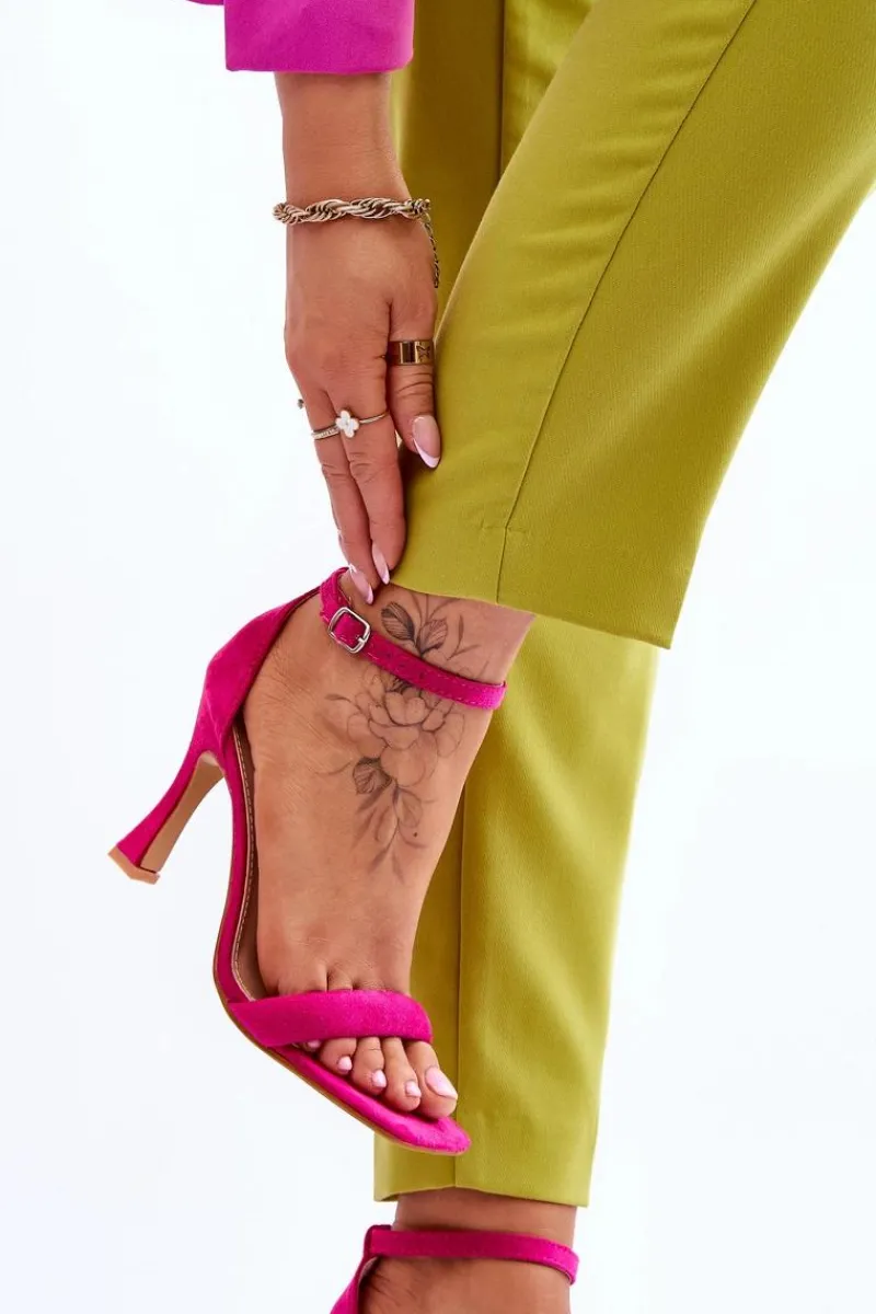 Hot Zamszowe Damskie Sandały Na Obcasie Fuksja Rousses Damskie Sandały Na Obcasie