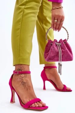 Hot Zamszowe Damskie Sandały Na Obcasie Fuksja Rousses Damskie Sandały Na Obcasie