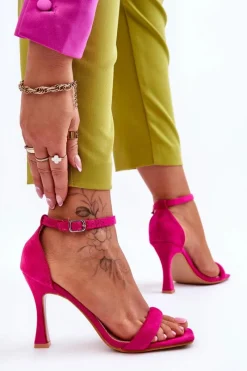 Hot Zamszowe Damskie Sandały Na Obcasie Fuksja Rousses Damskie Sandały Na Obcasie