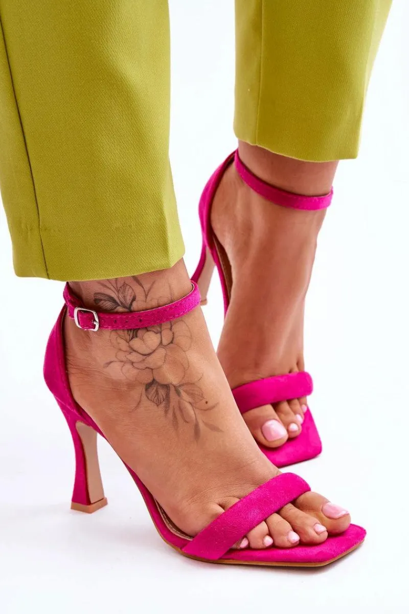 Hot Zamszowe Damskie Sandały Na Obcasie Fuksja Rousses Damskie Sandały Na Obcasie