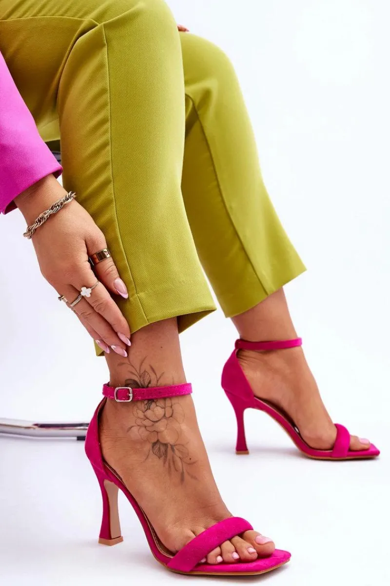 Hot Zamszowe Damskie Sandały Na Obcasie Fuksja Rousses Damskie Sandały Na Obcasie