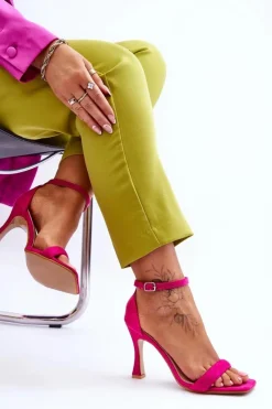 Hot Zamszowe Damskie Sandały Na Obcasie Fuksja Rousses Damskie Sandały Na Obcasie