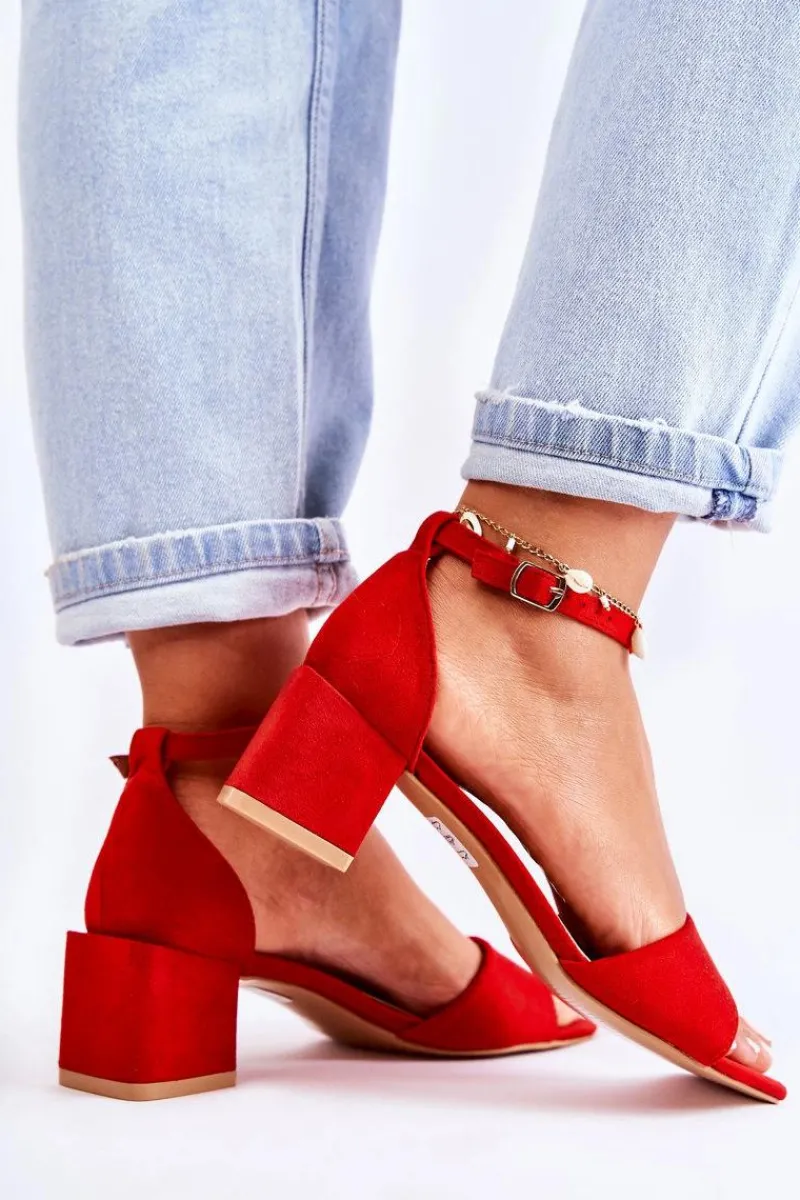 Best Boto Zamszowe Damskie Sandały Na Obcasie Czerwone Luciana
