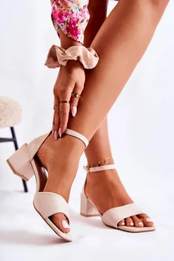 Zamszowe Damskie Sandały Na Obcasie Beżowe Luciana Damskie Sandały Na Obcasie