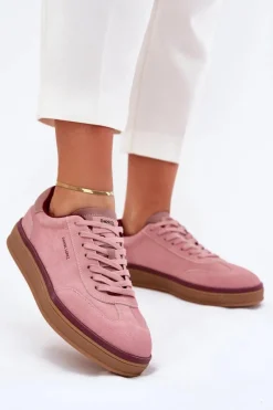 Clearance Zamszowe Damskie Sneakersy SS2D4010 Różowe Damskie Buty Sportowe Na Platformie|Sneakersy Damskie