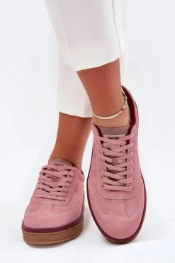 Clearance Zamszowe Damskie Sneakersy SS2D4010 Różowe Damskie Buty Sportowe Na Platformie|Sneakersy Damskie