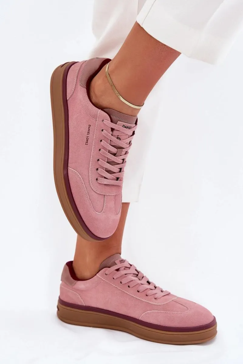 Clearance Zamszowe Damskie Sneakersy SS2D4010 Różowe Damskie Buty Sportowe Na Platformie|Sneakersy Damskie