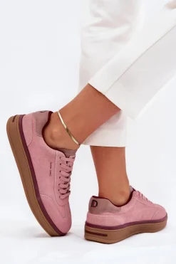 Clearance Zamszowe Damskie Sneakersy SS2D4010 Różowe Damskie Buty Sportowe Na Platformie|Sneakersy Damskie