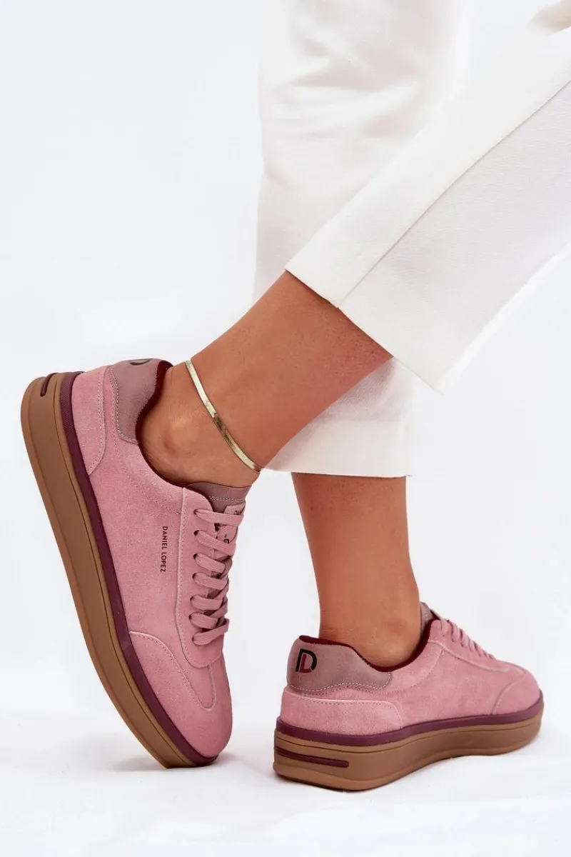 Clearance Zamszowe Damskie Sneakersy SS2D4010 Różowe Damskie Buty Sportowe Na Platformie|Sneakersy Damskie