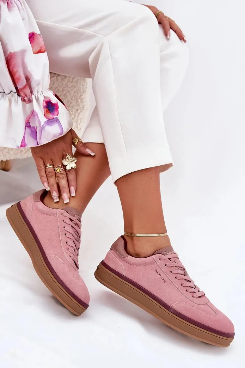 Clearance Zamszowe Damskie Sneakersy SS2D4010 Różowe Damskie Buty Sportowe Na Platformie|Sneakersy Damskie