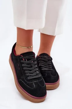 Clearance Daniel Lopez Just Dare Zamszowe Damskie Sneakersy SS2D4006 Czarne Czarny