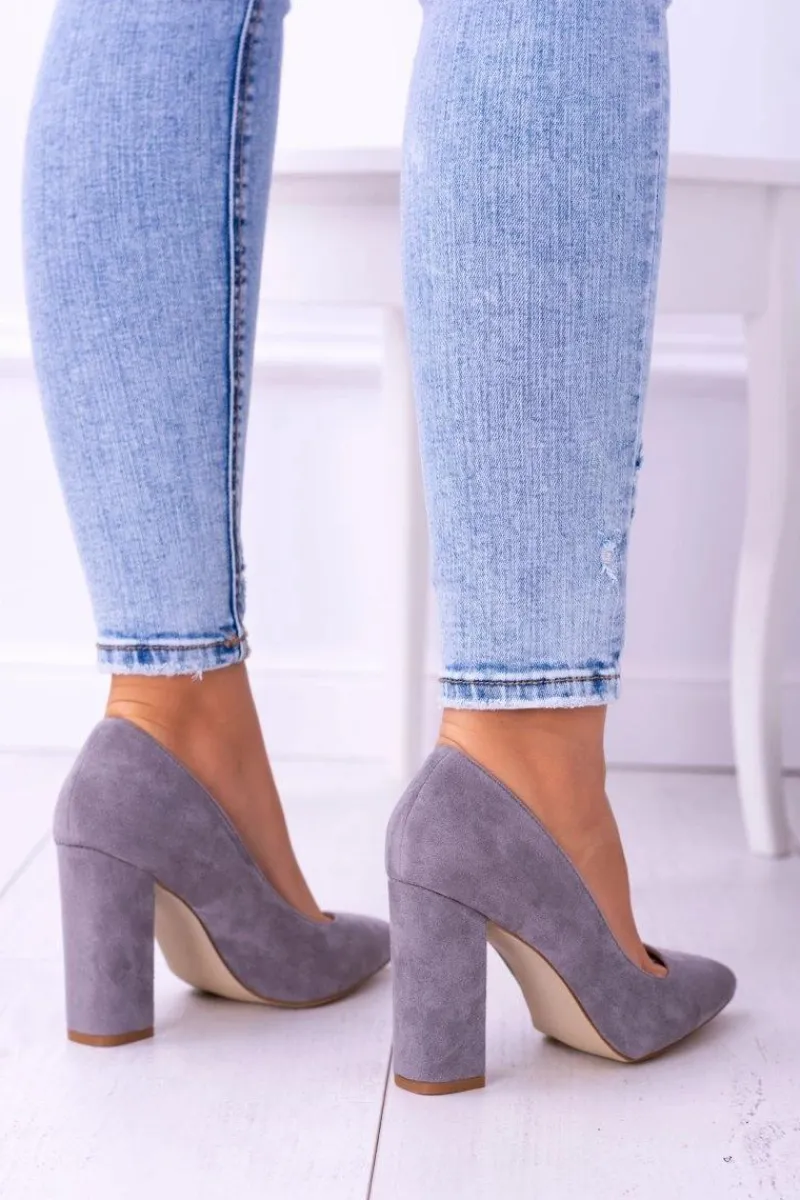 Boto Zamszowe Damskie Szare Czółenka Na Słupku Celine