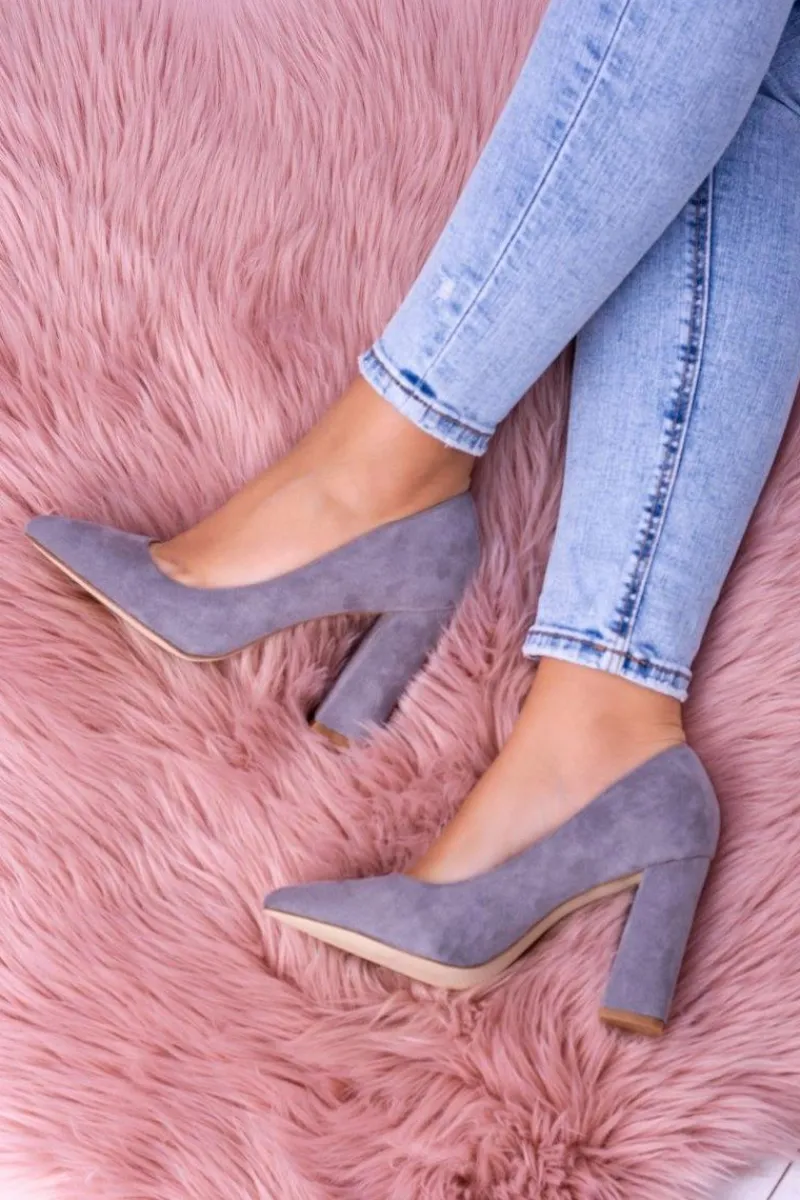 Boto Zamszowe Damskie Szare Czółenka Na Słupku Celine