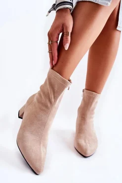 Outlet Boto Zamszowe Damskie Wysokie Botki Beżowe Gloriss