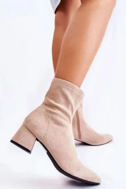 Outlet Boto Zamszowe Damskie Wysokie Botki Beżowe Gloriss