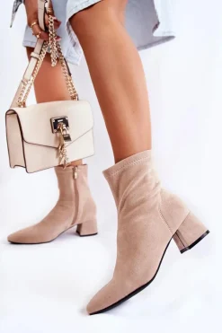 Outlet Boto Zamszowe Damskie Wysokie Botki Beżowe Gloriss