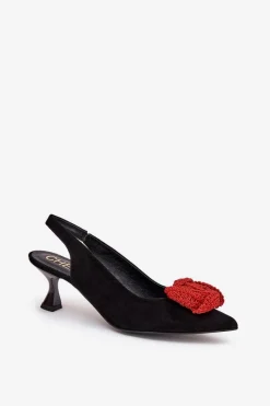 New Zamszowe Eleganckie Czółenka Na Szpilce 4666 Czarne Damskie Szpilki Zamszowe|Czółenka Zamszowe