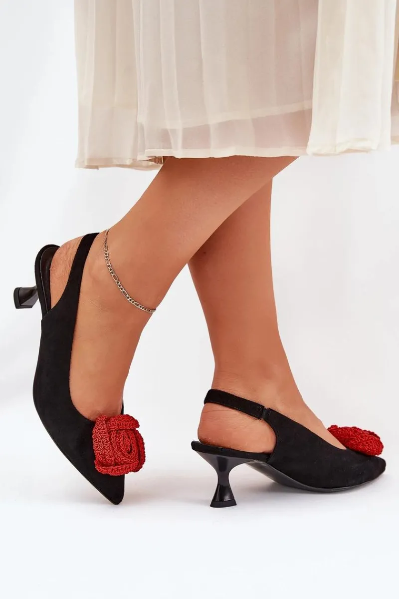 New Zamszowe Eleganckie Czółenka Na Szpilce 4666 Czarne Damskie Szpilki Zamszowe|Czółenka Zamszowe