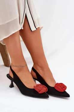 New Zamszowe Eleganckie Czółenka Na Szpilce 4666 Czarne Damskie Szpilki Zamszowe|Czółenka Zamszowe
