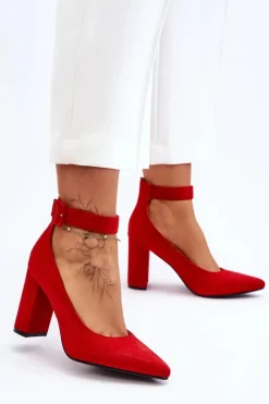 Clearance Boto Zamszowe Eleganckie Czółenka Czerwone Gloria