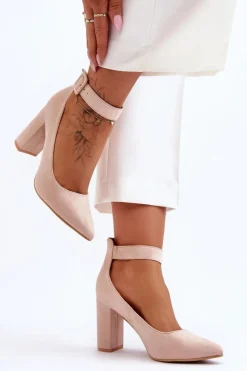 Czółenka Zamszowe|Czółenka Na Słupku>Boto Zamszowe Eleganckie Czółenka Beżowe Gloria