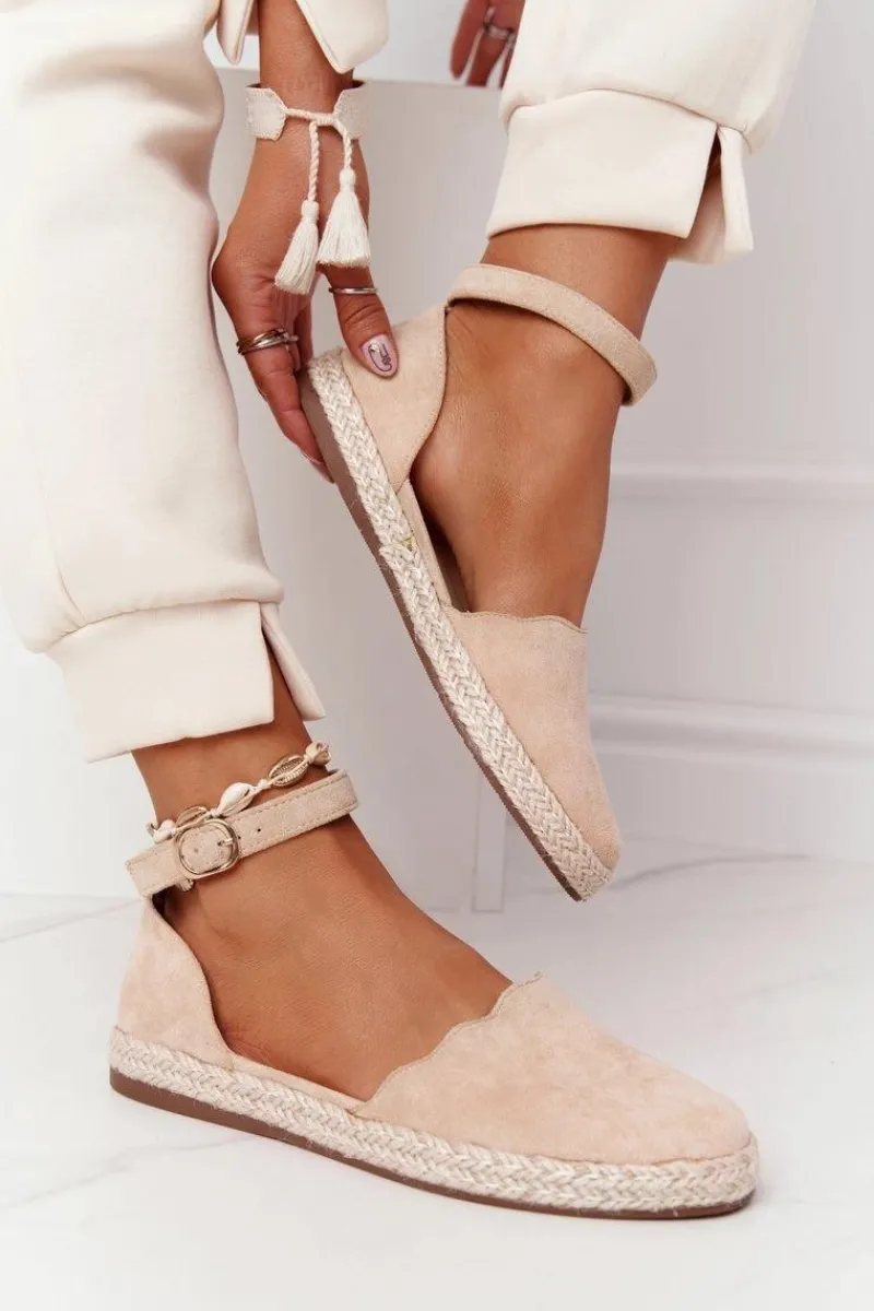 Clearance Damskie buty S.Barski Zamszowe Espadryle Na Słomkowej Podeszwie S.Barski Beżowe