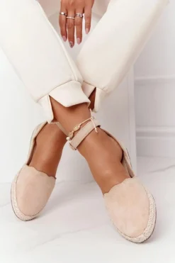 Clearance Damskie buty S.Barski Zamszowe Espadryle Na Słomkowej Podeszwie S.Barski Beżowe