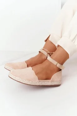 Clearance Damskie buty S.Barski Zamszowe Espadryle Na Słomkowej Podeszwie S.Barski Beżowe